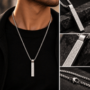 🖤 LOORA MEN – سلسلة رجالية فضية بتصميم مستطيل ونقوش عربية ✨