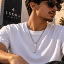 🖤 LOORA MEN – سلسلة رجالية فضية بتصميم مستطيل ونقوش عربية ✨