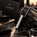 🖤 LOORA MEN – سلسلة رجالية فضية بتصميم مستطيل ونقوش عربية ✨