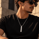 🖤 LOORA MEN – سلسلة رجالية فضية بتصميم مستطيل ونقوش عربية ✨